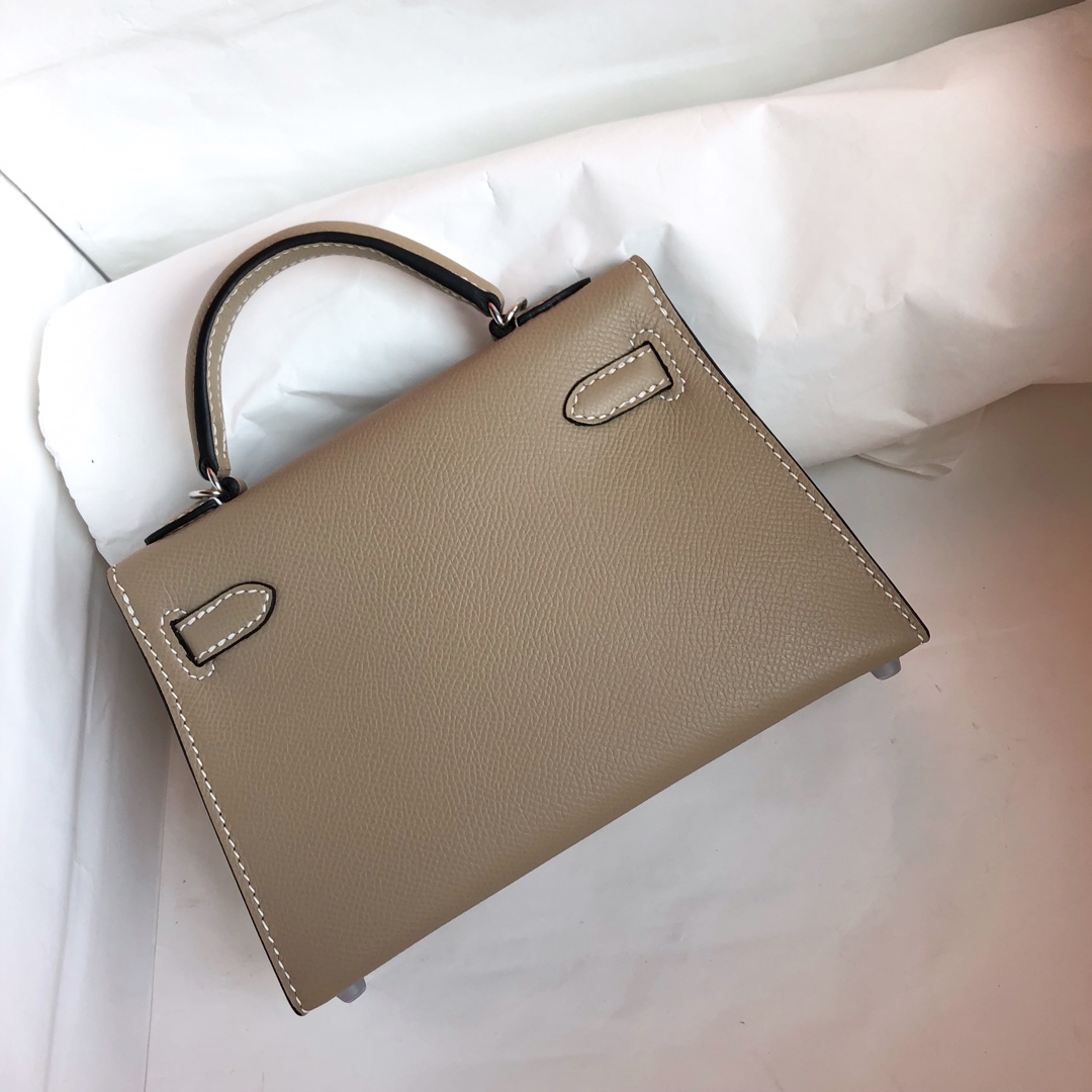 Hermes Kelly Mini II Bag 19CM In Light Grey Epsom Leather